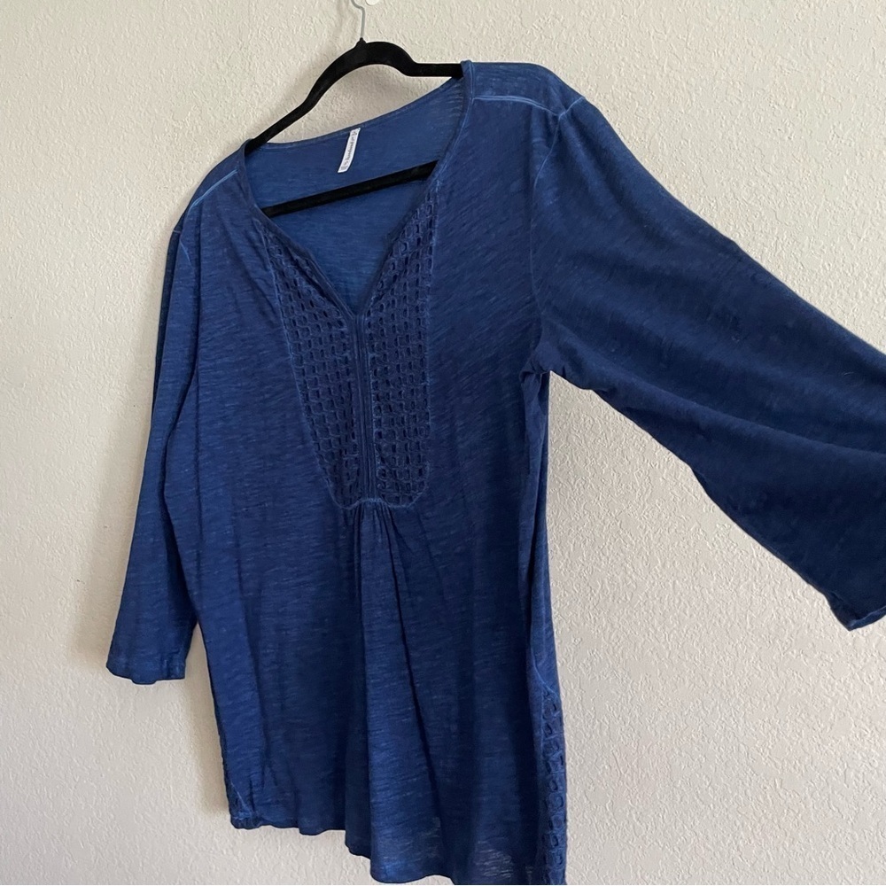 Passports Women's navy 3/4 sleeve peasant top size XL cotton casual coastal gma - Picture 5 of 10